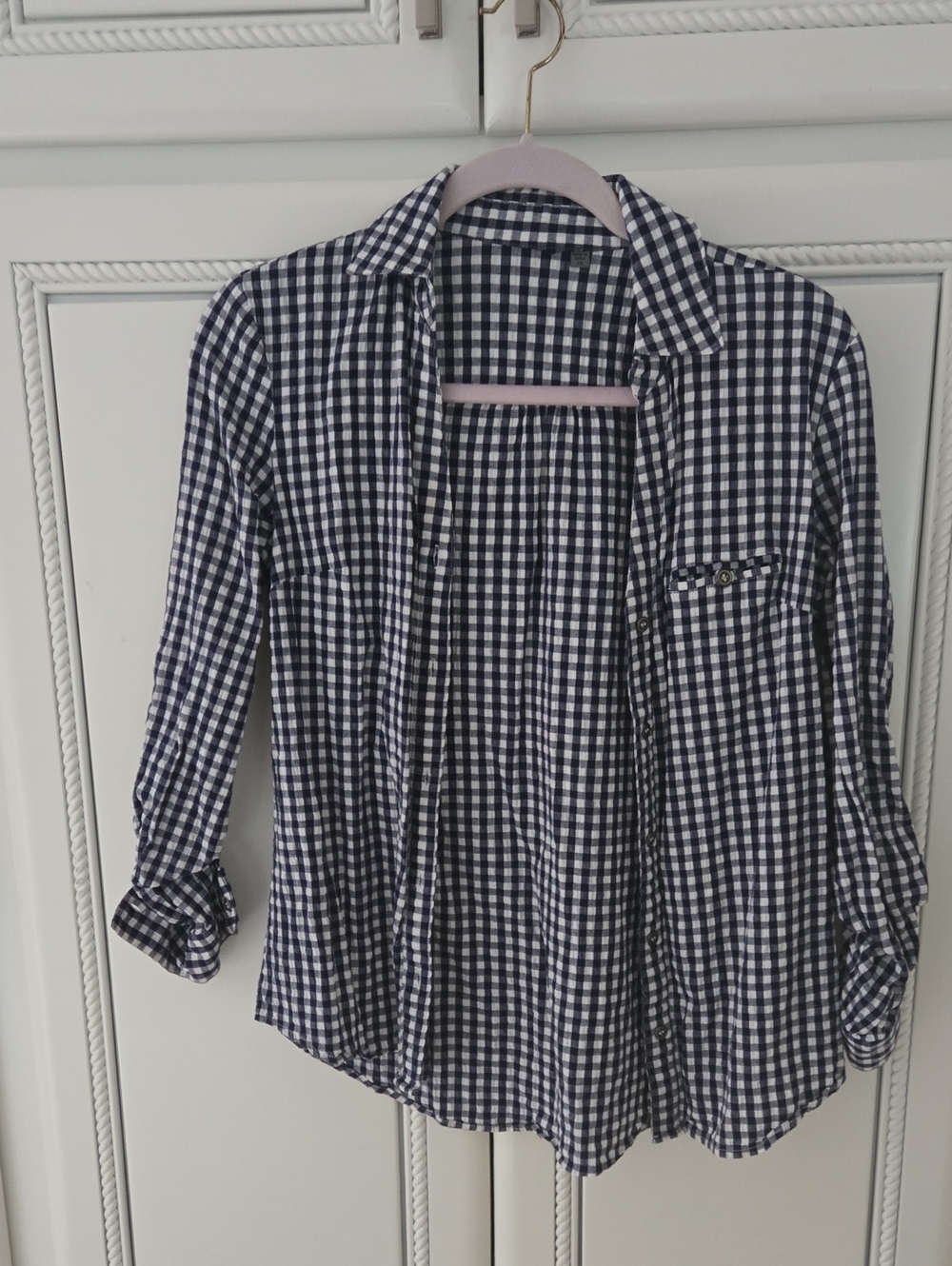 Kut from the Kloth Navy and White Gingham Button-Down Shirt